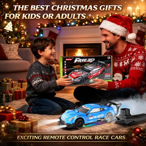 Remote Control Car RC Drift Car 1:16 Scale 4WD RC Vehicle with LED Lights 2.4GHz 30km/h RTR High Speed Racing Sport Toy for Adults Boys Girls Kids Gift 2Pcs Rechargeable Battery - color: Blue
