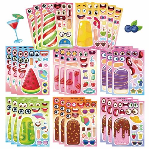 Make Your Own Ice Cream Stickers, Make a Face Sticker | 24 Sheets Mix and Match Watermelon, Chocolate, Kiwi, Strawberry Ice Cream Stickers for Kids Activities Supplies Crafts - style: Ice Cream