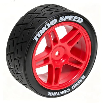 1/10 RC Rally Street Tires OD 65mm with 12mm Hex Hard Plastic Wheels for 1:10 1/12 On Road Drift Touring Car Tamiya TT01 TT02 Traxxas XV02 XV01 TA06 HPI KYOSHO PTG2 A959 4PCS (Red) - color: Red