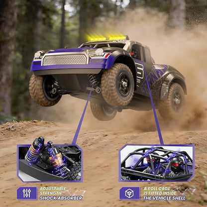 Remote Control RC Cars 1:16 Monster Truck Toys Cars for Adult & Boys, 4WD Off-Road, Metal Transmission Parts, High Speed Fast 40+ KPH, 4X4 Waterproof with 2 Rechargeable Batteries (HS16-83) - color: Purple