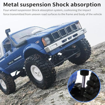 RC Truck 1/16 RC Rock Crawler, WPL C24 4x4 RC Pickup Truck, 2.4GHz Remote Control Car, All Terrain Off Road RC Climbing Car with Headlights and 2 Batteries for Adults (Blue) - color: Blue