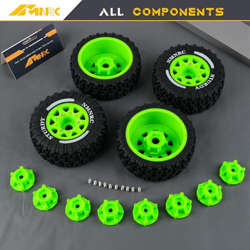 Pre-Glued Plastic RC Wheels and Tires 12MM 14MM 17MM Hex Compatible with Arrma Axial RC4WD Redcat Slash 2WD 4X4 Senton Short Course Truck Upgrades Part Green - color: Green