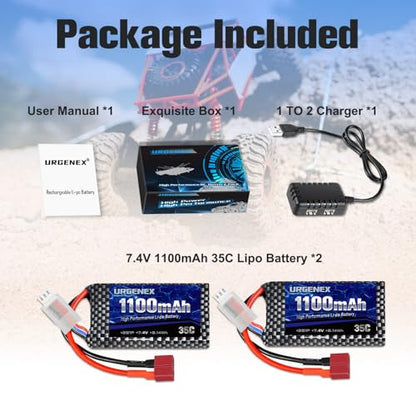 Lipo Battery 7.4V 1100mAh 35C(Burst 70C) Dean-Style T Plug 2S Rechargeable RC Battery Fit for HAIBOXING BEZGAR Truck HBX 16889 16890A 18690SA 3100A HS181 HM181 HM165 Most 1/10 1/16 1/18 RC Car