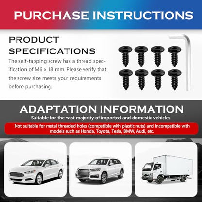 M6x18mm Stainless Steel Anti Theft License Plate Screws,Sturdy Car License Plate Bolts to Fix Front & Rear Licenses Plates/Frames,Essential Domestic Vehicle Screws for Licenses Plates - color: Black