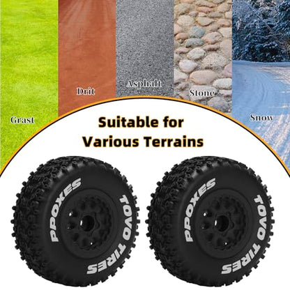 1/10 RC Short Course Tires 12mm Hex RC Wheels and Tires RC Truck Tires for RC Off-Road Car RC Car Wheels for Traxxas TRX4 Slash Arrma Losi Tenacity Vkar 10sc Hpi RC Buggy Car 4PCS (Style C) - Black