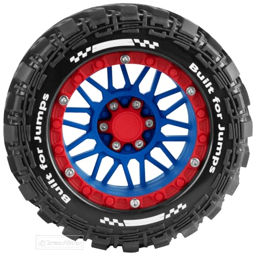 RC Wheels and Tires for 1/16 Scale,RCarmubWow Plastic Rim Rubber Tires for 1/16 Summit E-Revo Gorgon Grom,Mini Kraton 3S, M-J-X16207-16210, H-B-X16889 16890,S-C-Y16101-16106 RC Truck,Navy Blue&Red - color: Navy Blue W/Red(4pcs)