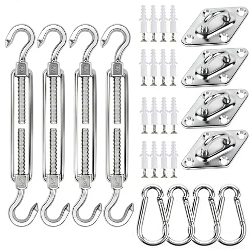 YOFIT 44 Pcs Shade Sail Hardware Kit 5 Inch Outdoor Sun Sail Accessories | 304 Stainless Steel Turnbuckles & Brackets for Triangle/Rectangle Sails, Patio Canopy Installation Hardware Set - size: 5 inch 44 pcs