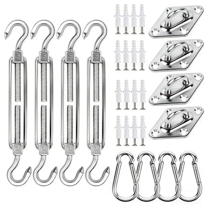 YOFIT 44 Pcs Shade Sail Hardware Kit 5 Inch Outdoor Sun Sail Accessories | 304 Stainless Steel Turnbuckles & Brackets for Triangle/Rectangle Sails, Patio Canopy Installation Hardware Set - size: 5 inch 44 pcs