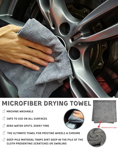 7PCS Pro-Grade Wheel Cleaning Kit: Long Handle Soft Wheel Brushes, Detailing Brush, Tire Scrubber, Wash Mitt, Hex-Logic Applicator & Microfiber Towel for Deep Car Detailing - size: 7 Packs