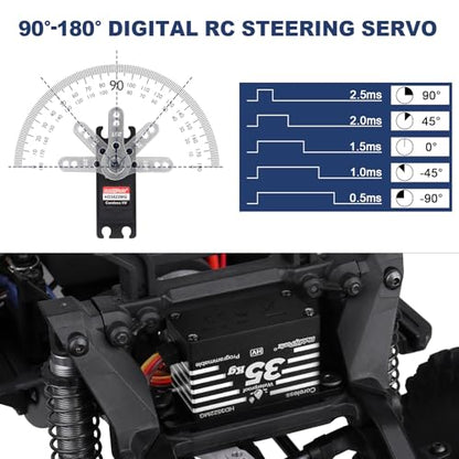 HobbyPark Waterproof 35KG Servo High Torque Metal Gear Digital Servo Motor for 1/8 1/10 1/12 RC Crawler Truck RC Car RC Basher Bashing Robot DIY Control Angle 180° HV (Coreless Motor)