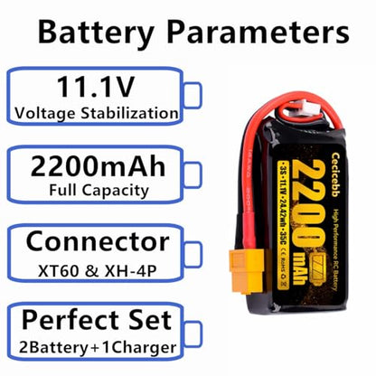 3S Lipo Battery 35C 2200mAh 11.1V Shorty Pack Battery with XT60 Connector for Airplane RC Quadcopter Helicopter FPV Drone RC Car Truck RC Vehicles 1 Pack with Charger
