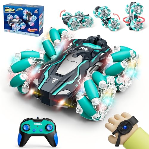 Highspeed 1:16 Scale 15 KM/H Gesture Sensing RC Stunt Car Toddler Toy, 4WD RC Car with LED Lights, 2.4GHz Gesture Control Sensing Sensitive & Strong Battery Toys Suitable for Father's Day/Birthday - color: Rc Stunt Car-green