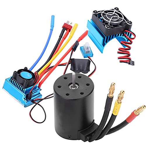 3650 2300KV Brushless Motor and 60A ESC Combo with Heat Sink, fit for /10 RC Cars, High Performance Sensorless Speed Controller Set Truck