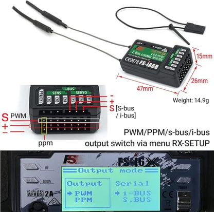 FS-i6X Transmitter and FS-iA6B Receiver 2.4GHz for RC Models Flysky | iBus 10 Channel or PWM 6CH AFHDS2A Radio System for FPV Multirotor, Fixed-Wing, RC Car, RC Boat (Mode-2)