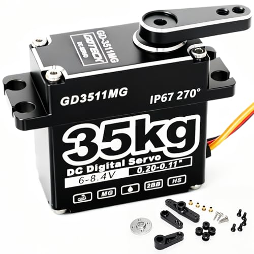 GOTECK 35KG Digital Servo,Large Torque 8.4V Full Metal Gear IP67 Waterproof Steering Servo with 25T Servo Horn for 1/8 1/10 1/12 RC Crawler Car,Robot,Boat,Truck Robot Parts (35KG(8.4V)-270°)