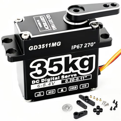 GOTECK 35KG Digital Servo,Large Torque 8.4V Full Metal Gear IP67 Waterproof Steering Servo with 25T Servo Horn for 1/8 1/10 1/12 RC Crawler Car,Robot,Boat,Truck Robot Parts (35KG(8.4V)-270°)