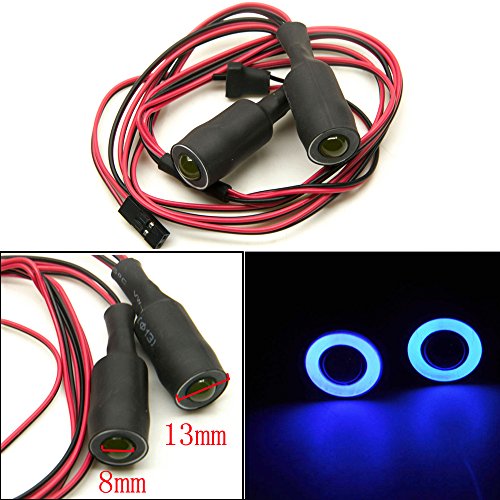 QUE-T 13mm 2 LEDs Angel Eyes & Demon Eyes LED Headlight/Back Light for 1:10 RC Model Crawler Cars, (Blue + White, 13MM) - color: Blue + White, size: 13MM