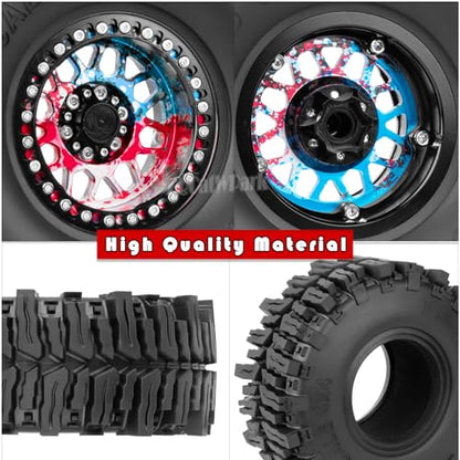 Aluminum 2.2 Wheel Tires for 1/10 SCX10 SCX10 II SCX10 III SCX10 Pro TRX4 TRX6 Gen7/8 D90 VS4-10 MST CFX RC Crawler Car,2.2 Beadlock Wheel Off Road Buggy Rally RC Truck Tires,Colorful(Red Blue Tone) - color: Colorful(red Blue Tone) - (4pcs Tires)