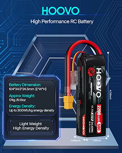 HOOVO 3S 11.1V 2200mAh 50C Lipo Battery with XT60 Connector 2 Pack | for RC Helicopter Airplane Quadcopter UAV Drone FPV