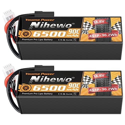 4S RC Battery 14.8V 6500mAh 90C Hard Case 2Pcs for RC Car Truck Boat | 14.8V Lipo Battery 90C for 1/5-1/8 RC Car/Trucks/buggy boats plane, hard case durability. TX plug + EC5 adapter.2-pack value
