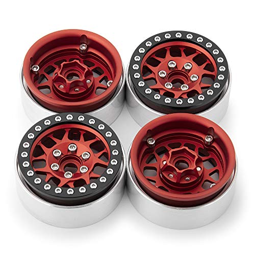 4pcs Aluminum Alloy 2.2inch Beadlock Wheels Rims for Axial Wraith SCX10 TRX4 1/10th RC Rock Crawler Car (Red) - color: Red