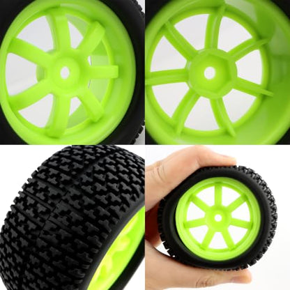 75mm/2.95" RC Rally Car Tires Rubber Tires Tyres & Plastic Wheel Rims 12mm Hex Compatible with Traxxas 4 Tec 2.0 Tamiya TT01 XV01 Kyosho WR8 Sakura WLtoys HPI Touring Racing Car (Green)