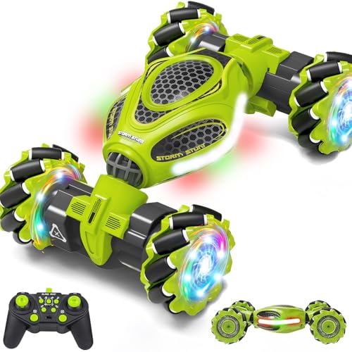 Gesture Sensing RC Stunt Car, Remote Control 2.4GHz 4WD Hand Controlled Car Toys for Boys and Girls Age 6-12, 360° Rotating Drift RC Cars with Lights and Music, Ideal Birthday and Christmas Xmas Gift - color: Green