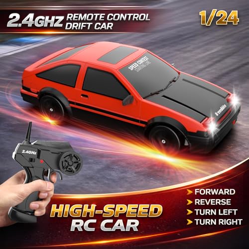 Remote Control Car RC Drift Car 2.4GHz 1:24 Scale 4WD 15KM/H High Speed Model Vehicle with LED Lights Drifting Tire Racing Sport Toy Car for Adults Boys Girls Kids Gift - color: A-red