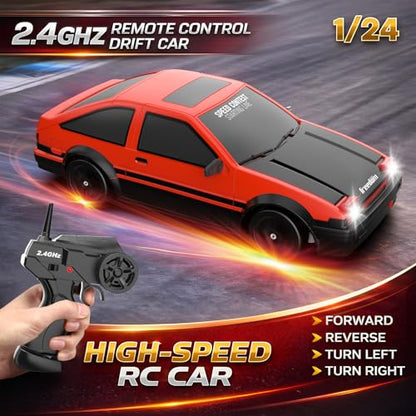 Remote Control Car RC Drift Car 2.4GHz 1:24 Scale 4WD 15KM/H High Speed Model Vehicle with LED Lights Drifting Tire Racing Sport Toy Car for Adults Boys Girls Kids Gift - color: A-red