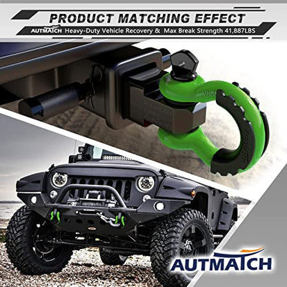 AUTMATCH 3/4" D Ring Shackles (2-Pack) - 41,887 lbs Break Strength | Heavy Duty Clevis Shackle with 7/8" Pin & Isolator Washer Kit for Tow Strap, Winch, Towing & Off-Road Vehicle Recovery, Green - color: Green & Black