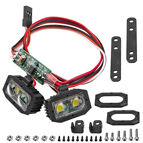 RC Crawler Bumper Light LED Headlight Spotlight 2Leds w/Control Compatible with Traxxas TRX-4 Axial SCX10 90046 D90 CC01 Wraith Redcat Gen8 1/10 RC Crawler (Rectangular)
