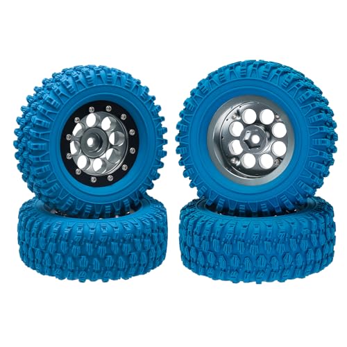 GOUPRC 1.3" Wheel Tires Set, Aluminum Beadlock Rim Swamp Claw Mud Terrain Rock Tread Pattern Tires for SCX24 TRX4M 1/18 1/24 Upgrade RC Crawler Truck Car - style: Rock Pattern Titanium Black