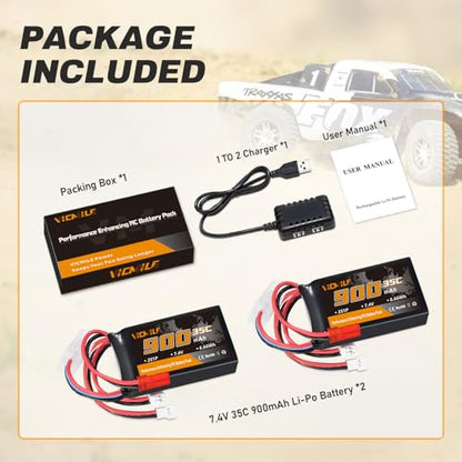 SCX24 Battery 7.4V 900mAh Lipo Battery 2S 35C(Burst 70C) FCX24 Battery with PH2.0&JST&Molex Plug Fit for FMS SCX24 RC Car WLtoys A949 A959 A969 A979 K929 Most 1/10 1/16 1/18 1/24 RC Car Truck - style: 2PACK with Charger