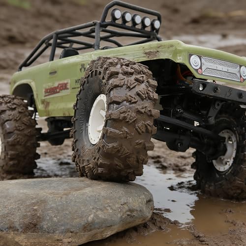 HOBBYSOUL 1.3" RC Crawler Tires - 72mm Griptrek 4-Pack Fits TRX4M SCX24 | Super soft sticky mud tires with foam inserts, upgrade for 1/18 TRX4M High Trail & 1/24 micro off-road RC crawlers