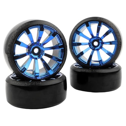 4 Pieces OD 2.45" Hard Plastic Drift RC Tire 12mm Hex On Road Touring Racing Bald Wheels Compatible with 1/10 Scale HSP Tamiya Kyosho Traxxas Sakura WLtoys RC Trucks (Blue) - color: Blue