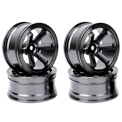 HERCHR RC Wheel Rims Set, 12mm Hex Hub Aluminum Alloy On Road Wheels Rims Metal for 1/10 Scale RC Crawler Car Touring Drift Street Tyres Wheels Accessory(Black) - color: Black