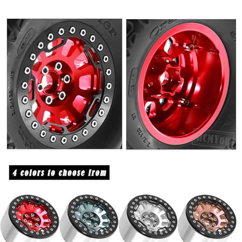 Rc 2.2 Inch Wheel Rims & Tires Wheels for 1/10 SCX10 SCX10 II 90046 SCX10 III AXI03007 TRX4 TRX6 D90 VS4-10 Gen8 MST CFX,RC Crawler Car 4pcs Aluminum RC 2.2 Beadlock Wheel,Red - color: Red - Scx10