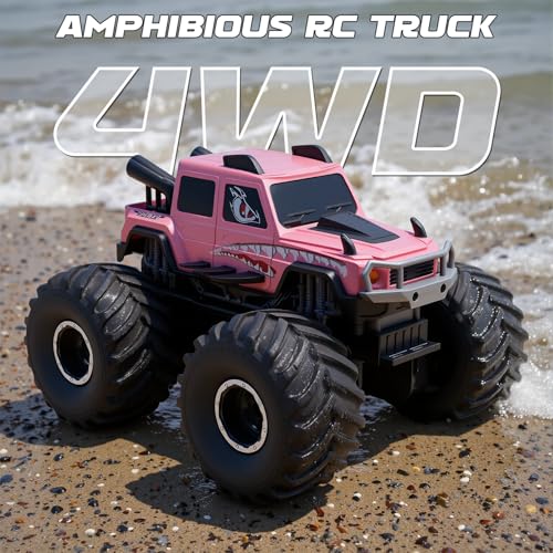 Amphibious Remote Control Trucks,2.4G 1:18 4WD All Terrain Off-Road Waterproof Monster RC Cars Pool Toys Hobby RC Vehicle Christmas Birthday Gifts for Kids Boys Girls 8 9 10 11 12+ Pink - color: Pink