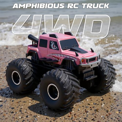 Amphibious Remote Control Trucks,2.4G 1:18 4WD All Terrain Off-Road Waterproof Monster RC Cars Pool Toys Hobby RC Vehicle Christmas Birthday Gifts for Kids Boys Girls 8 9 10 11 12+ Pink - color: Pink