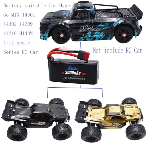 Blomiky 2 Pack 11.1V 3000mAh 33.3Wh 30C Li-Po Rechargeable T Plug Shorty Battery with XT60 Converter and Cable Suitable for Some 1/8 1/10 1/12 1/14 H14BM RC Cars /11.1V 3000mAh T 2