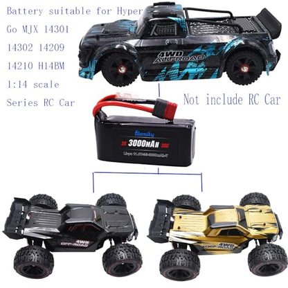 Blomiky 2 Pack 11.1V 3000mAh 33.3Wh 30C Li-Po Rechargeable T Plug Shorty Battery with XT60 Converter and Cable Suitable for Some 1/8 1/10 1/12 1/14 H14BM RC Cars /11.1V 3000mAh T 2