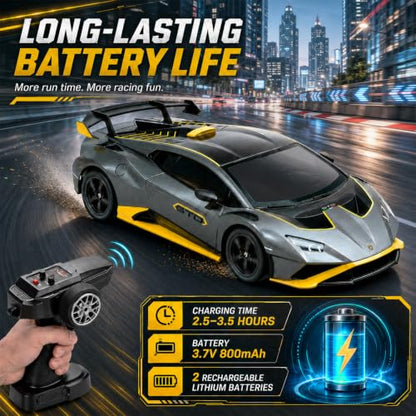 YESHIN 1：24 Lamborghini Haracan Drifting Car Red, Lamborghini Toy Car, RC Cars for Boys Age 8-12, 2.4GHz Remote Control Car with Light - color: B-gray