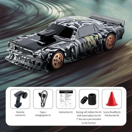 HERR RC Electric Mini Racing Drift Car Model 1:43 Scale 2.4G Full Scale Linkage Light Set Max Speed 15km/h Indoor Mini RC Toys Hobbyist Gift Black White (RTR Version/Black White), K9F06BSZ2517ZXMV2 - color: Black White