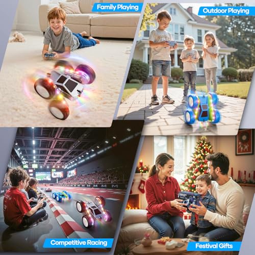 Remote Control Car, 360° Flips Rotating RC Stunt Car with USB-C Charge Modular Battery, 4WD RC Cars with LED Lights Strips, All Terrain RC Truck Toys for Kids 3+ Year Old Boys Christmas Birthday Gift - color: Blue & Green