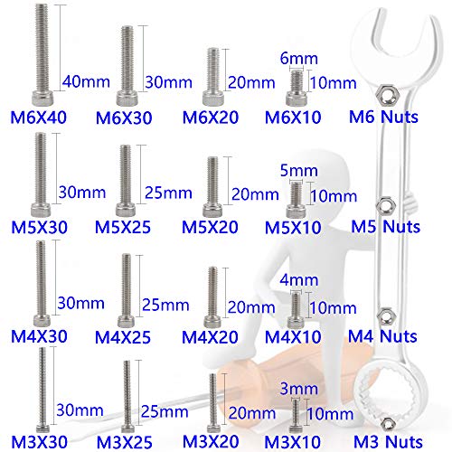 newlng Nuts and Bolts M3 M4 M5 M6 Nuts Kit 304 Stainless Steel Hex Socket Head Cap Metric Machine Screws Set for Bicycles 3D Printer Repair Furniture Fastening - size: M3456-3