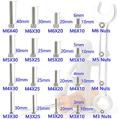 newlng Nuts and Bolts M3 M4 M5 M6 Nuts Kit 304 Stainless Steel Hex Socket Head Cap Metric Machine Screws Set for Bicycles 3D Printer Repair Furniture Fastening - size: M3456-3