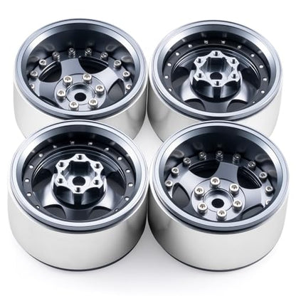 4PCS Aluminum 1.9" Beadlock Wheel Rims Upgrades for Axial SCX10 I II III TRX4 GEN7 GEN8 1/10 RC Crawler Truck Car (Titanium) - color: Titanium