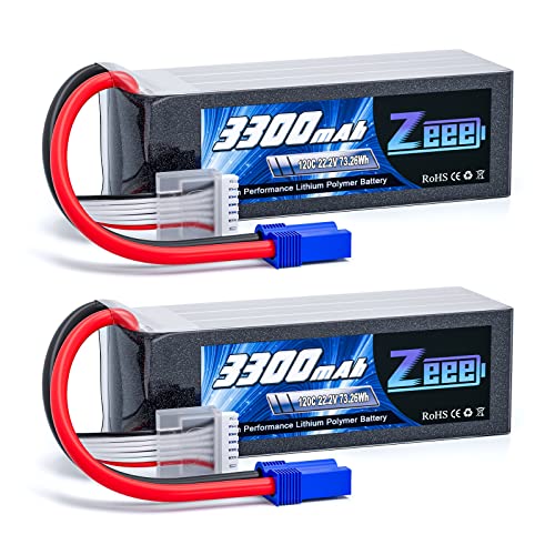 Zeee 6S Lipo Battery 3300mAh 22.2V 120C with EC5 Connector (2 Pack) | Soft Case Battery for RC Airplane Helicopter RC Car Truck Tank Drone Racing Hobby