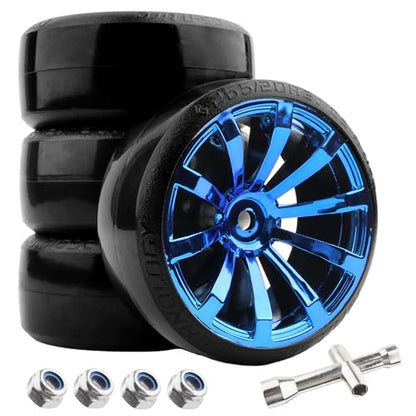 4 Pieces OD 2.45" Hard Plastic Drift RC Tire 12mm Hex On Road Touring Racing Bald Wheels Compatible with 1/10 Scale HSP Tamiya Kyosho Traxxas Sakura WLtoys RC Trucks (Blue) - color: Blue