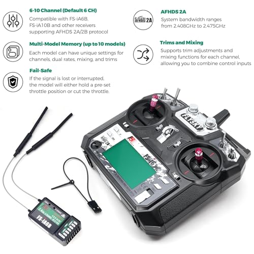 Flysky FS-i6X 6-10CH RC Radio Transmitter Controller with iA6B Receiver | 2.4GHz Fly AFHDS2A System, Fits FPV Drone RC Helicopter Quadcopter Car Boat